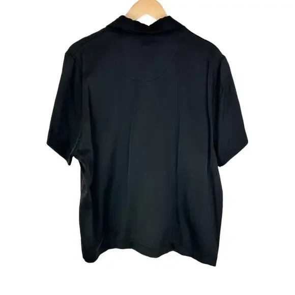 Elwood Short Sleeve Satin Button-up Bowling Shirt in Black Size Small - Picture 5 of 5